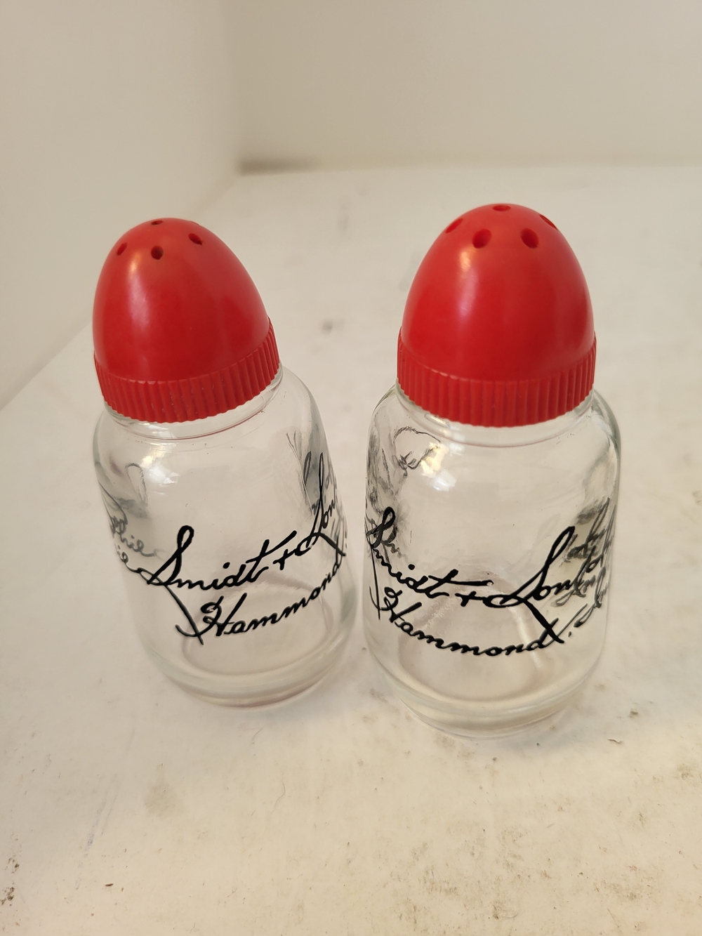 1950s Hazel Atlas Phil Smidt & Son Hammond, Indiana Salt and Pepper Shakers
